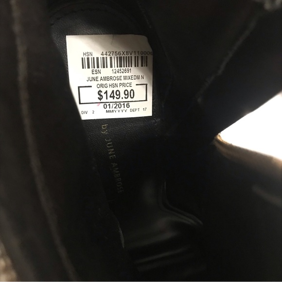 June by June Ambrose Peep Toe Stacked Heel Leather and Fabric Wedge 11M - Picture 7 of 8